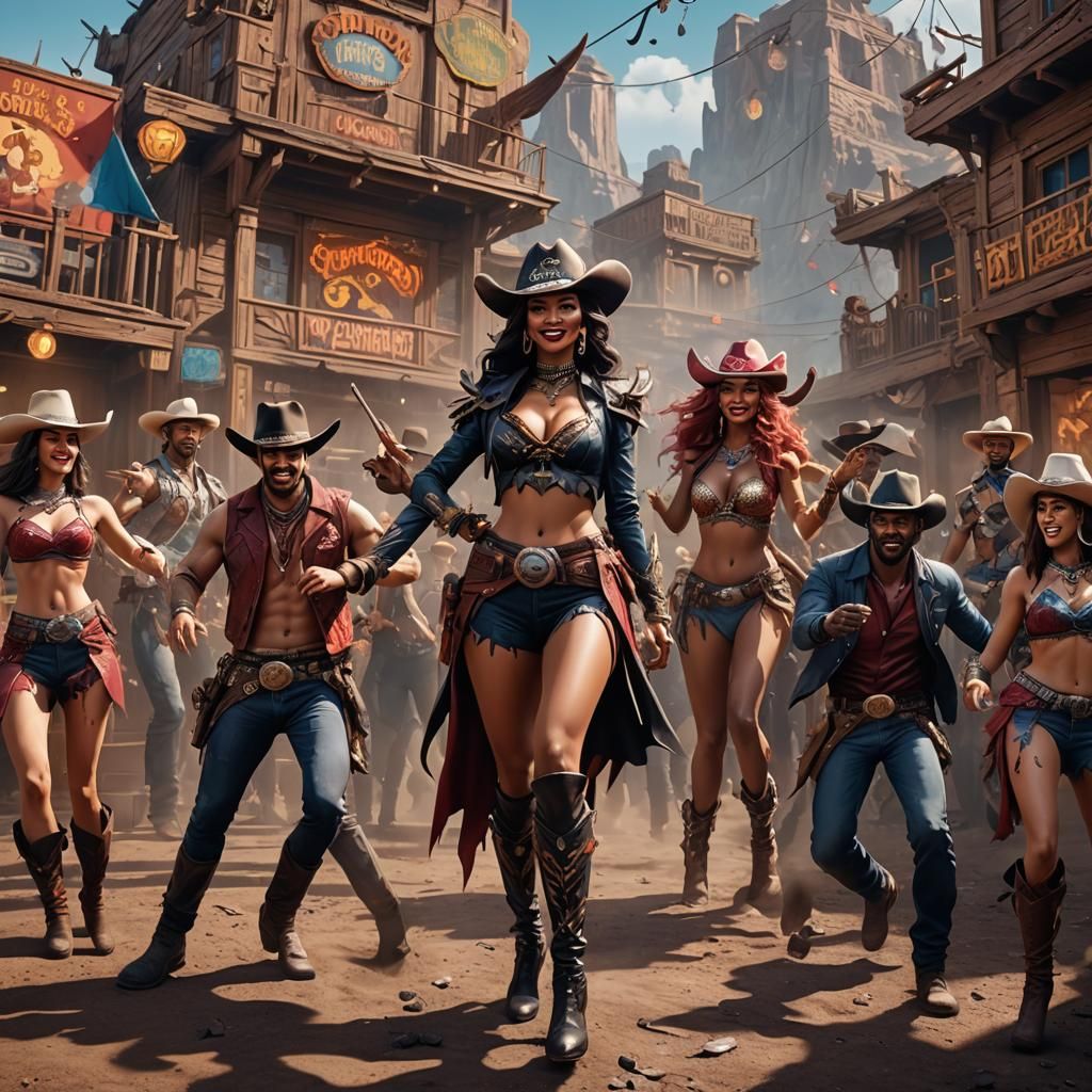 Go-Go Dancers and Cowboys Having Fun