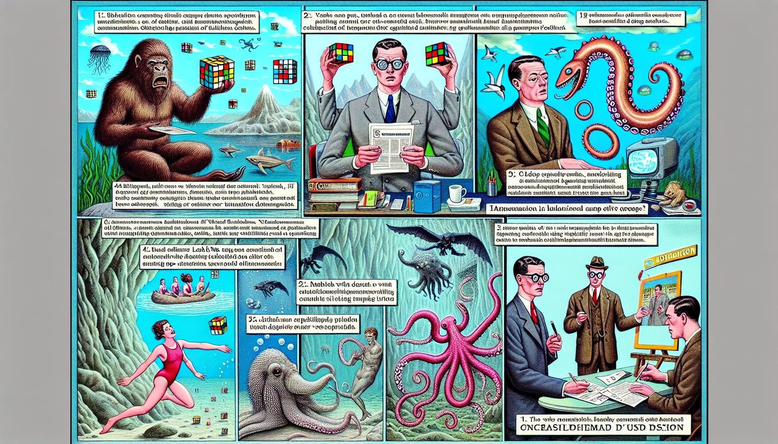 Retro-Style Newsroom in Heaven: A Whimsical Surreal Comic Co...