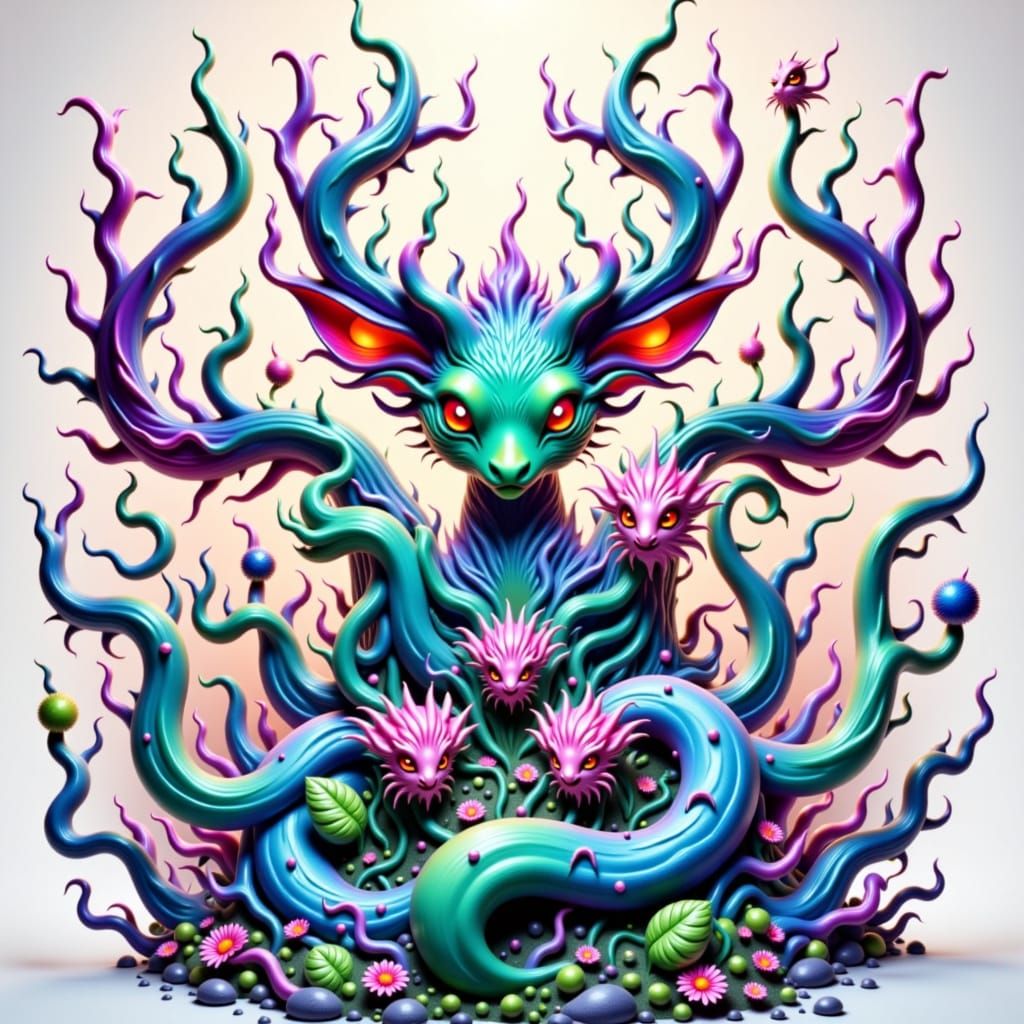 Vibrant Creatures in Swirling Kaleidoscopic Patterns