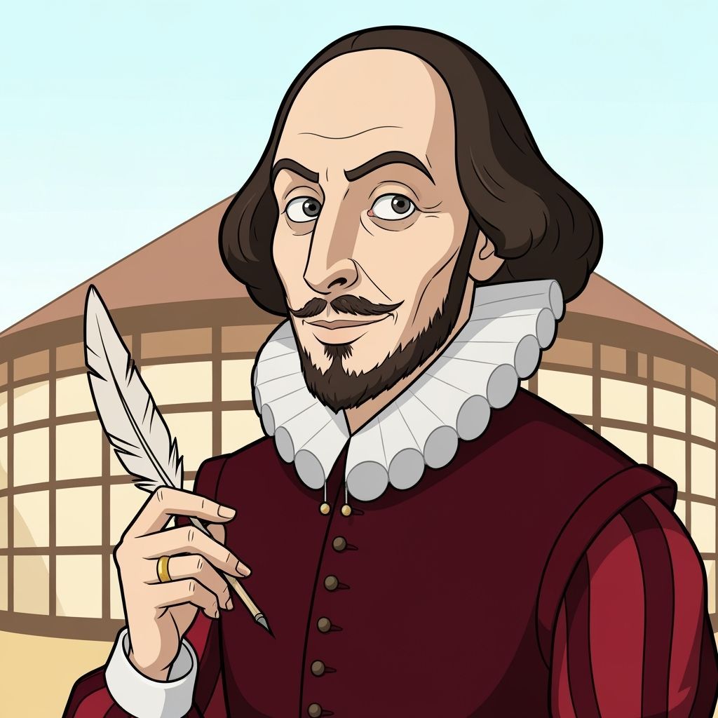 Cartoon Portrait of William Shakespeare in Stylized Setting