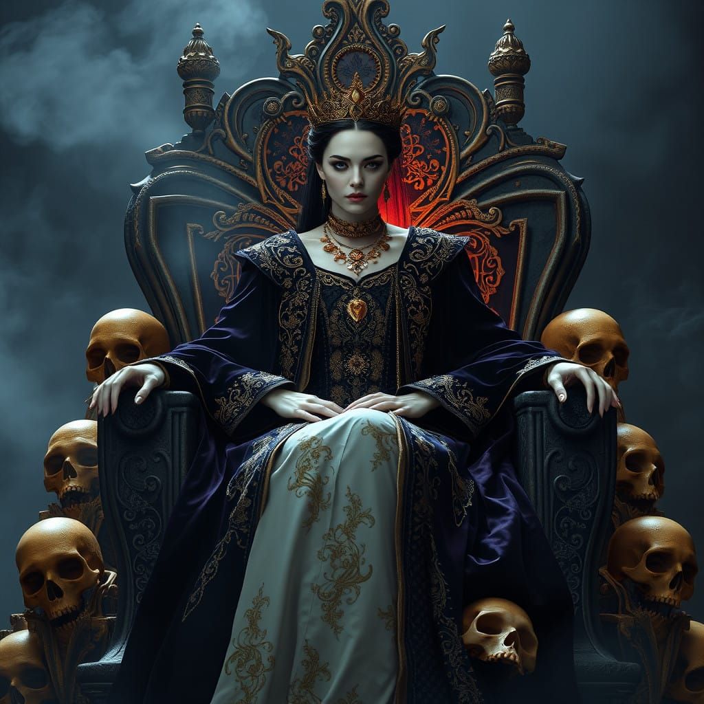 Dark Fantasy Queen Reigns Supreme over Throne of Skulls