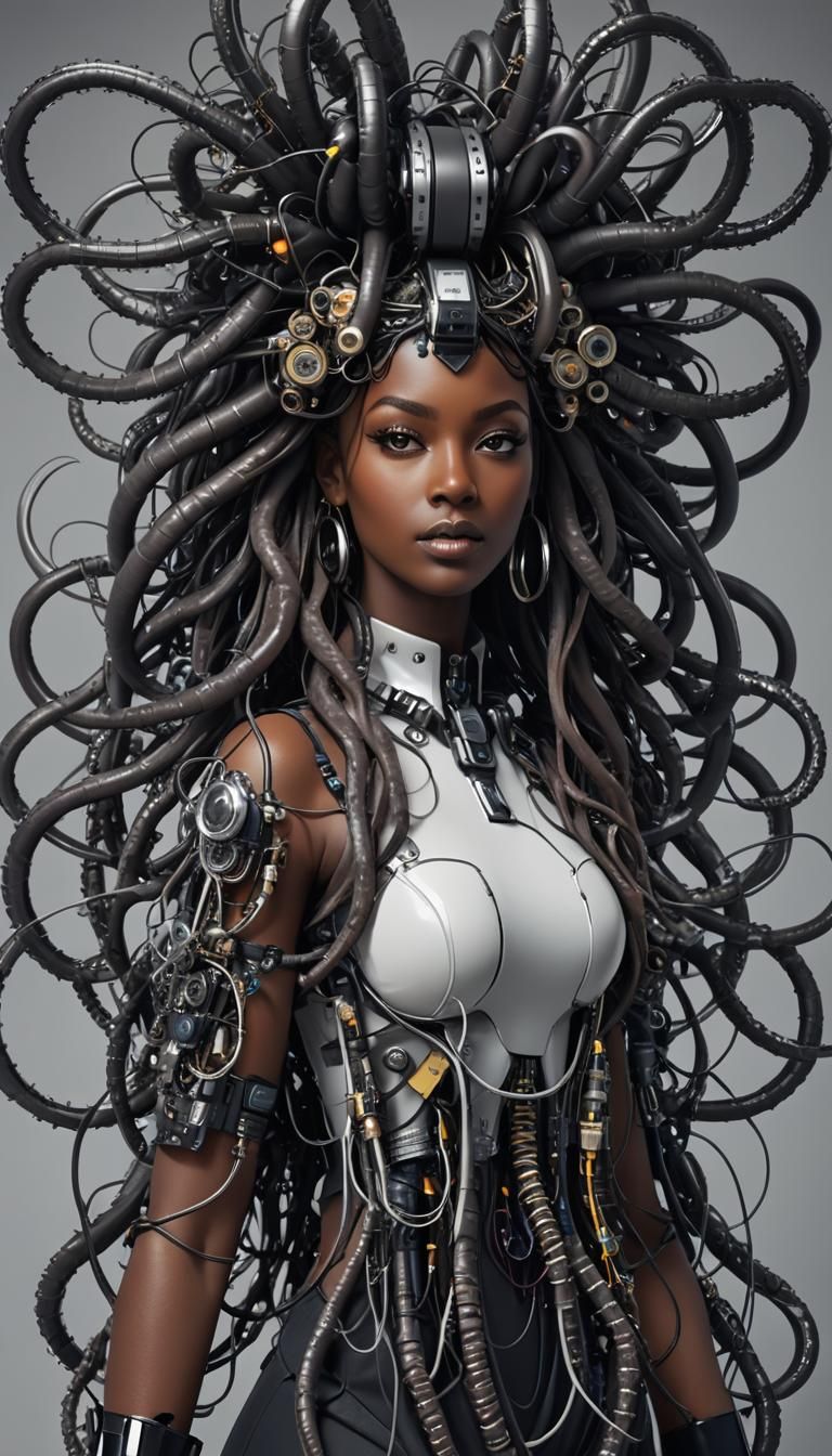 Cyberpunk Woman with Robotic Hair in 3D Anime Art