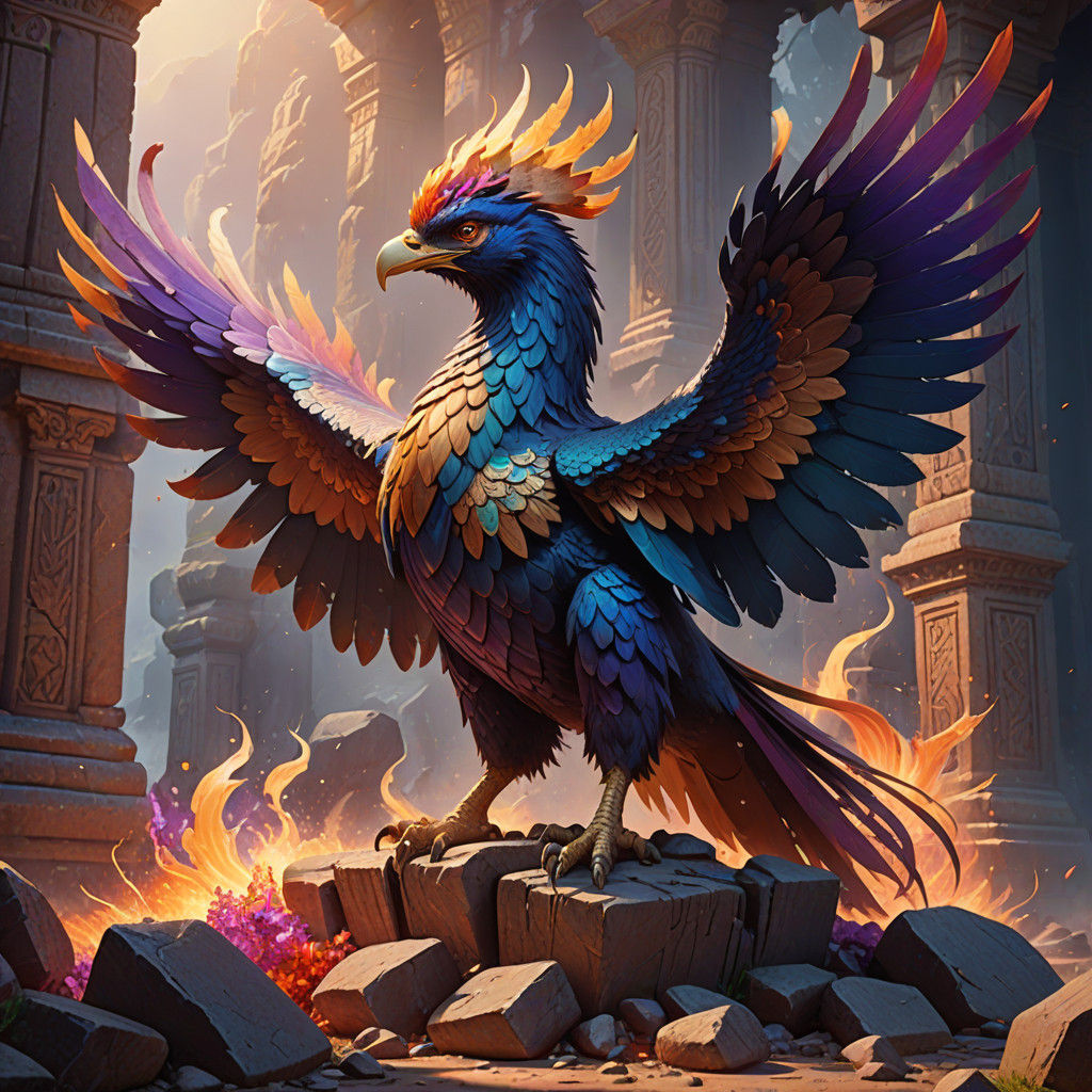 Majestic Phoenix Ignites Ancient Temple
