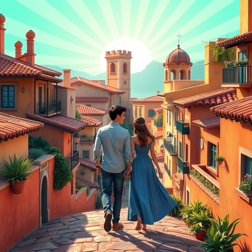 Romantic Spanish Getaway in Vibrant 2D Animation Style