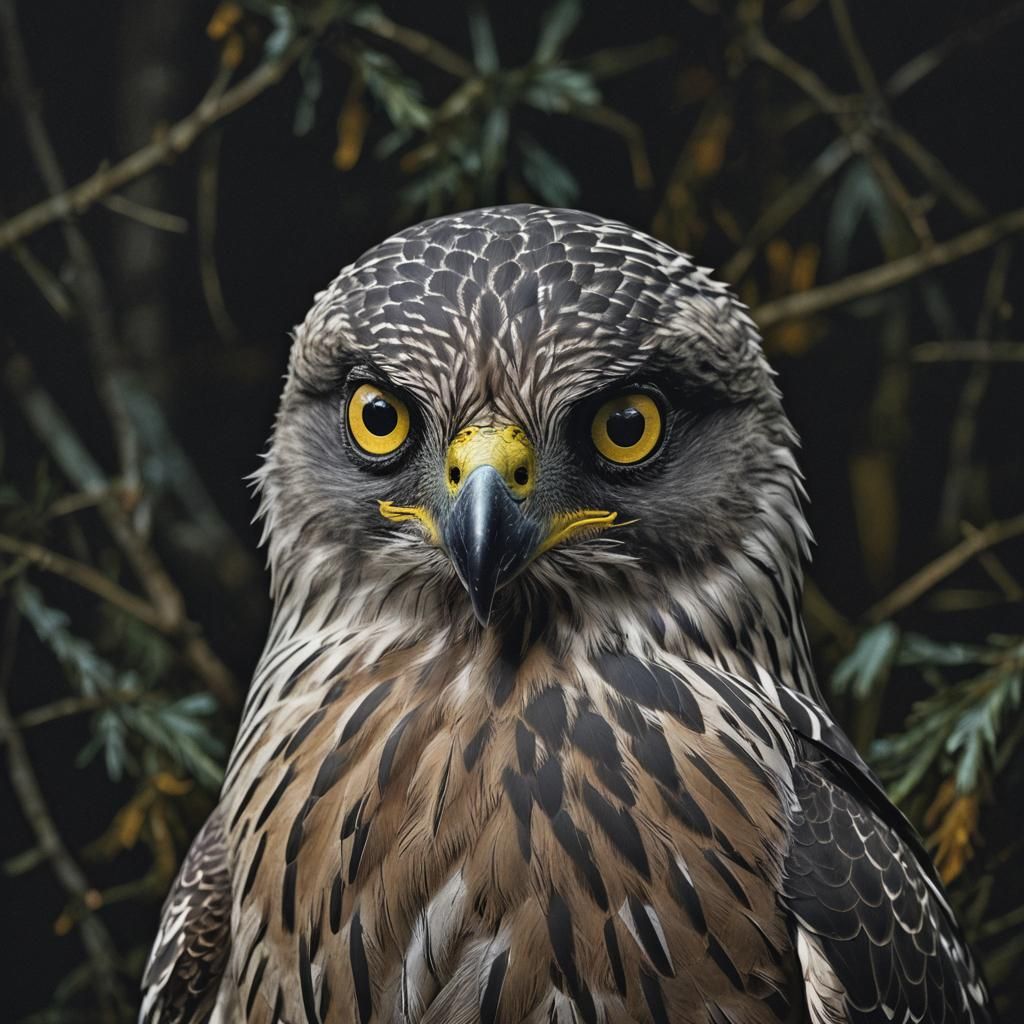 Goshawk Eyes in Shadow: A Matte Painting