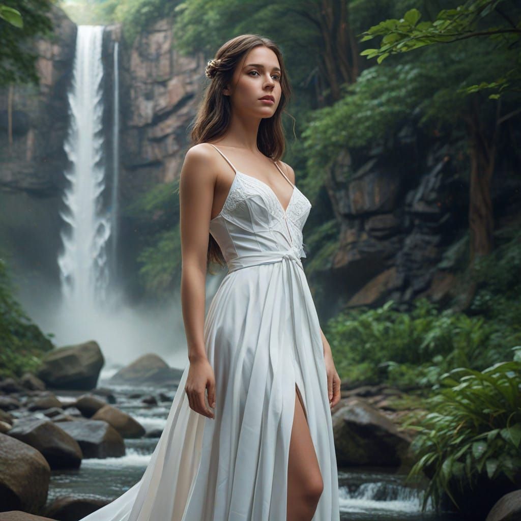 Ethereal Goddess in Waterfall Paradise