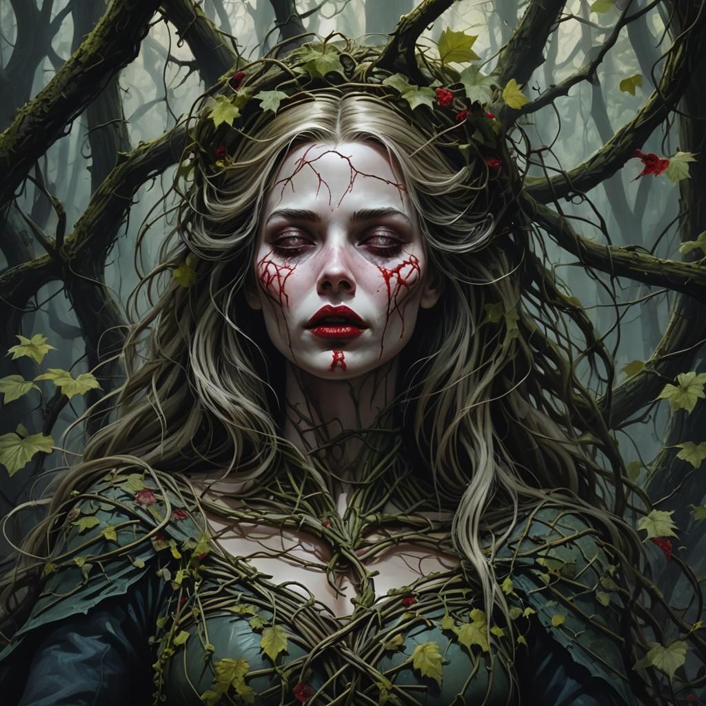 Sinister Sleeping Beauty in Dark Forest