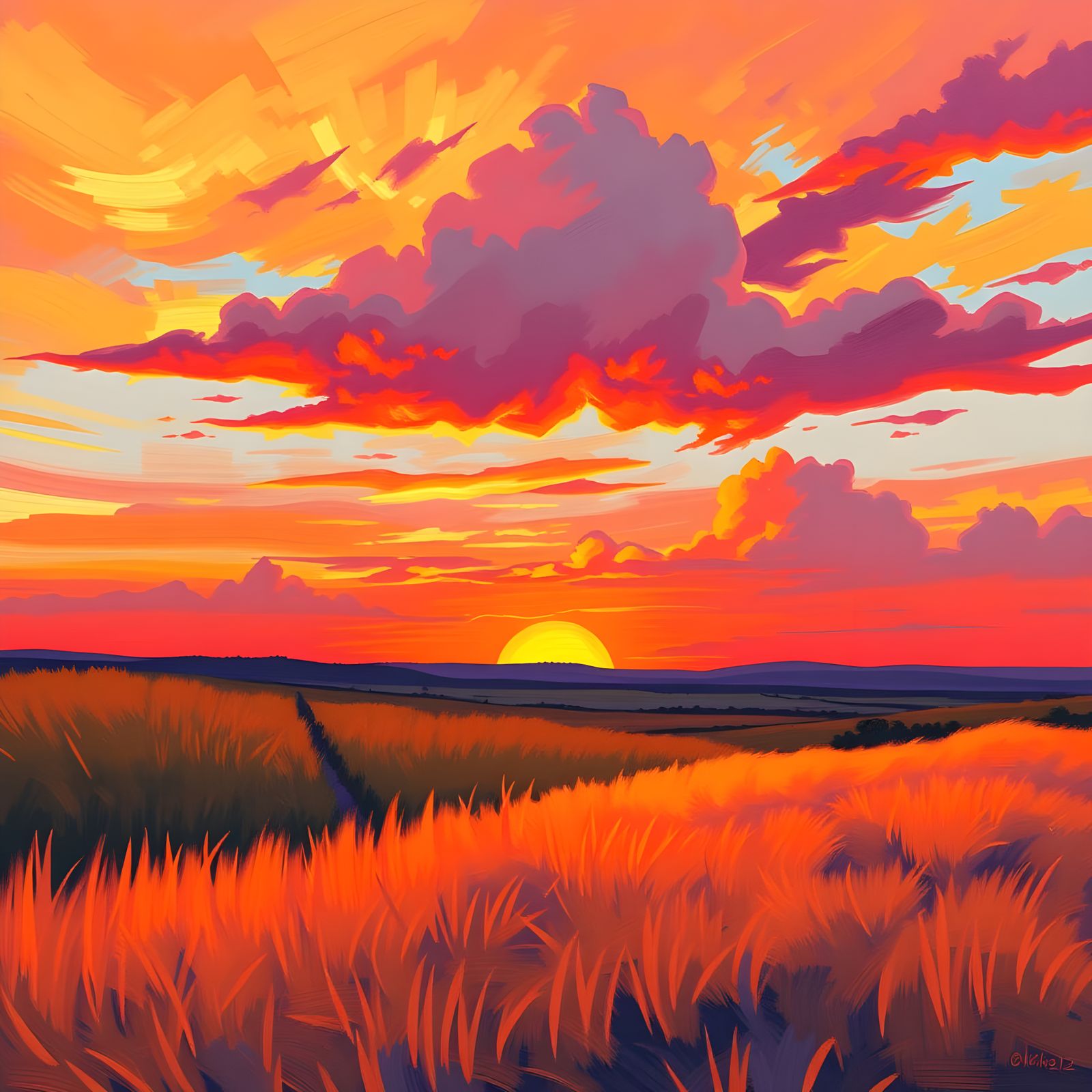 Warm Impressionist Sunset with Vibrant Hues