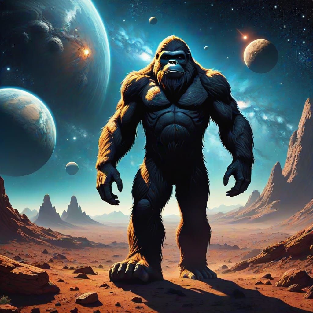 Bigfoot Exploring a Distant Alien Planet