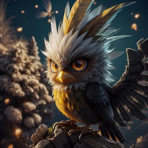 Cute Yellow Bird with Mohawk in 3D Style