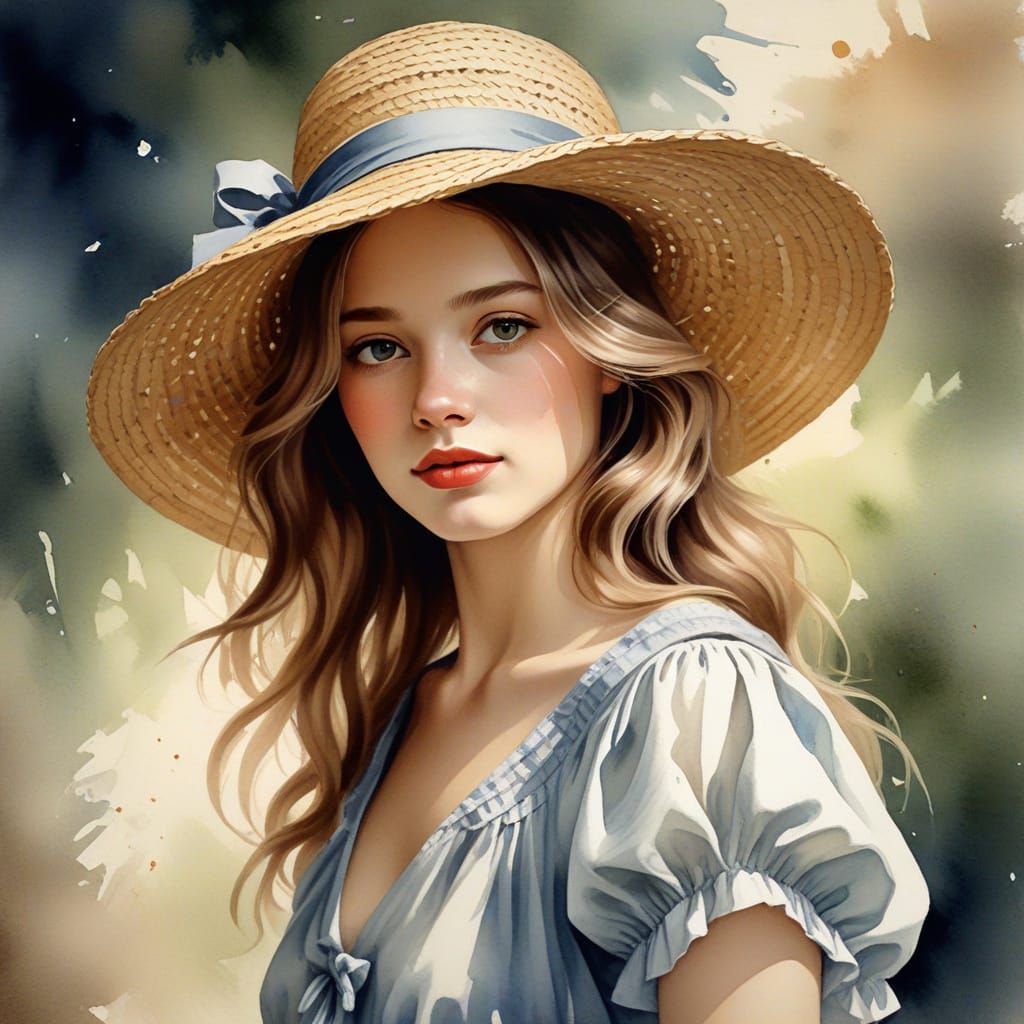 Elegant Woman in Early 20th Century Watercolor Portrait