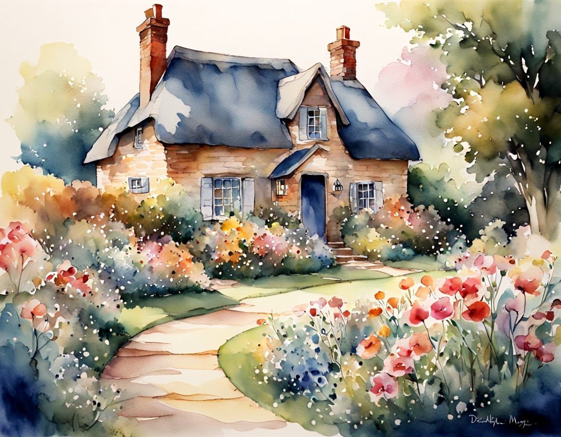 Victorian Cottage in Watercolor, Beatrix Potter Style