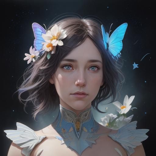 Butterfly on Earth-Flower: Hyperdetailed Art Nouveau Portrai...