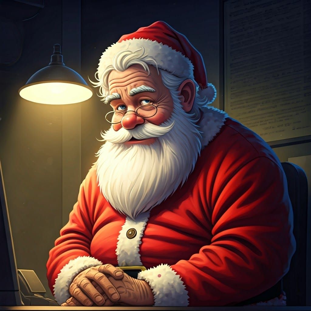 Santa got arrested, mug shot, cartoonzed style, clean oil in...