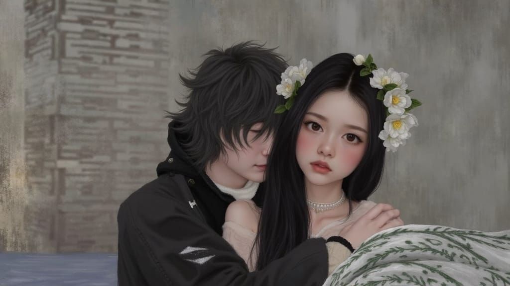 Cozy Couple Embrace in Seoul: Photorealistic Art