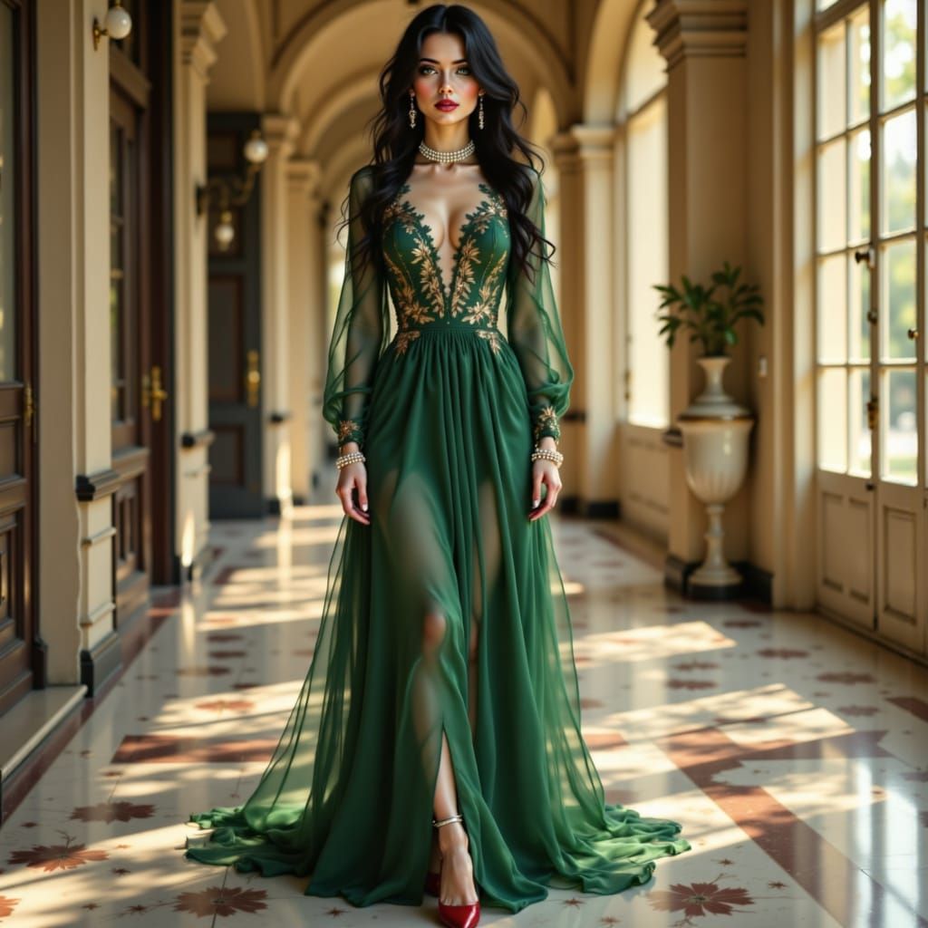 Elegant Caucasian Princess in Regal Couture