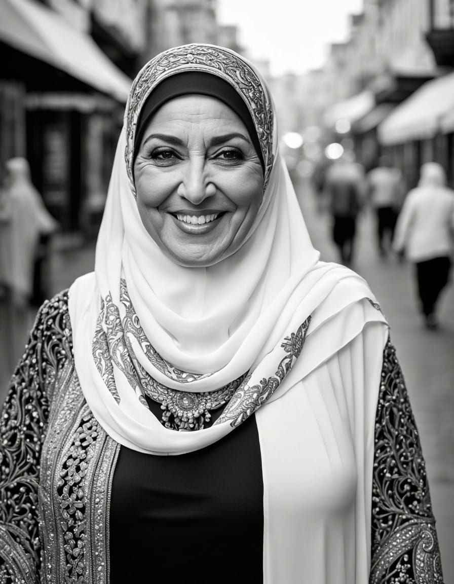 Vintage-Style Portrait of a Confident Middle Eastern Woman