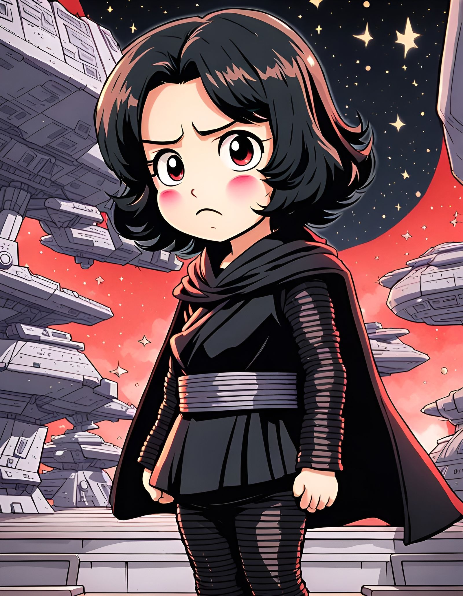 Chibi Kylo Ren Tantrum Aboard the Finalizer in Manga Style