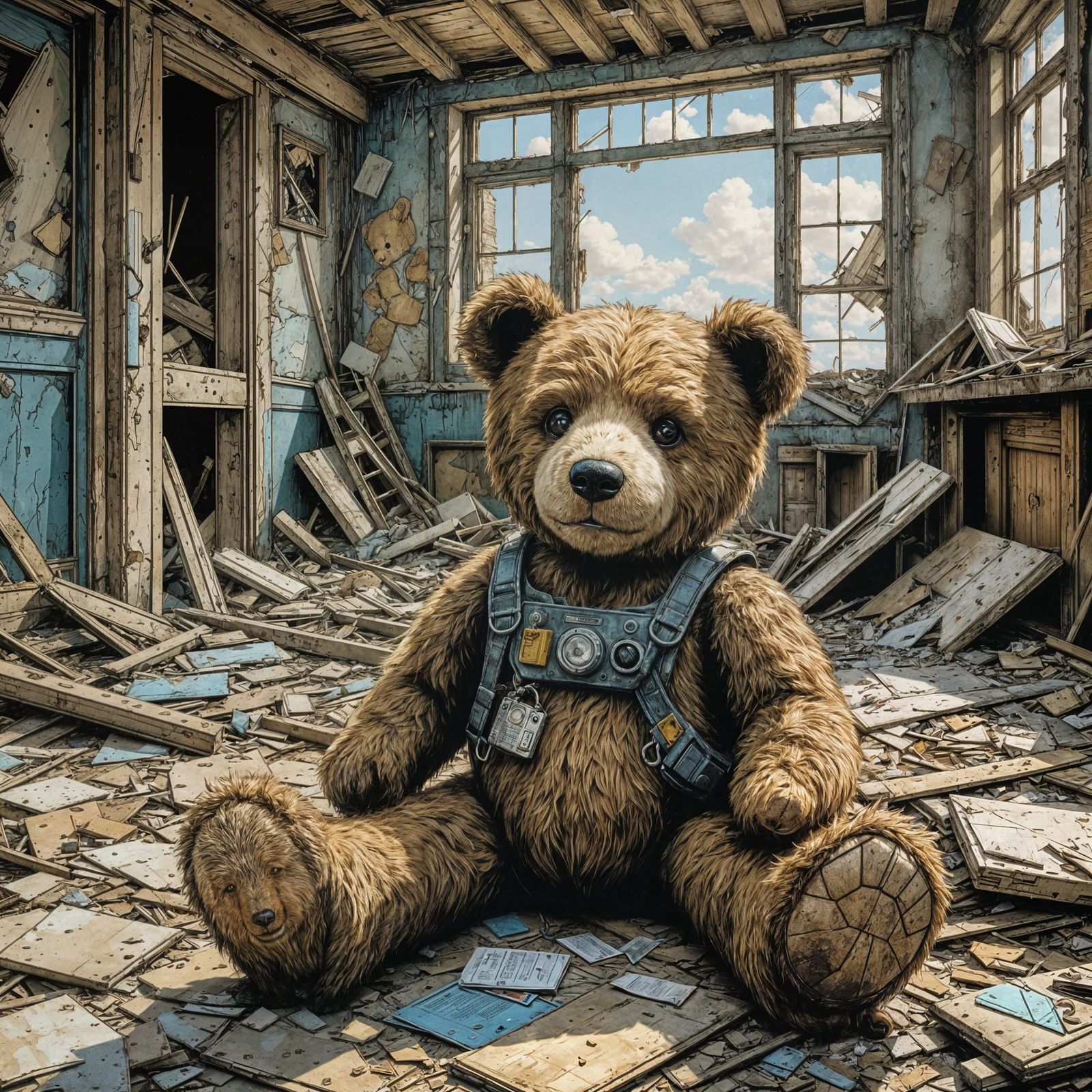 Post-Apocalyptic Teddy Bear Comic Book Illustration