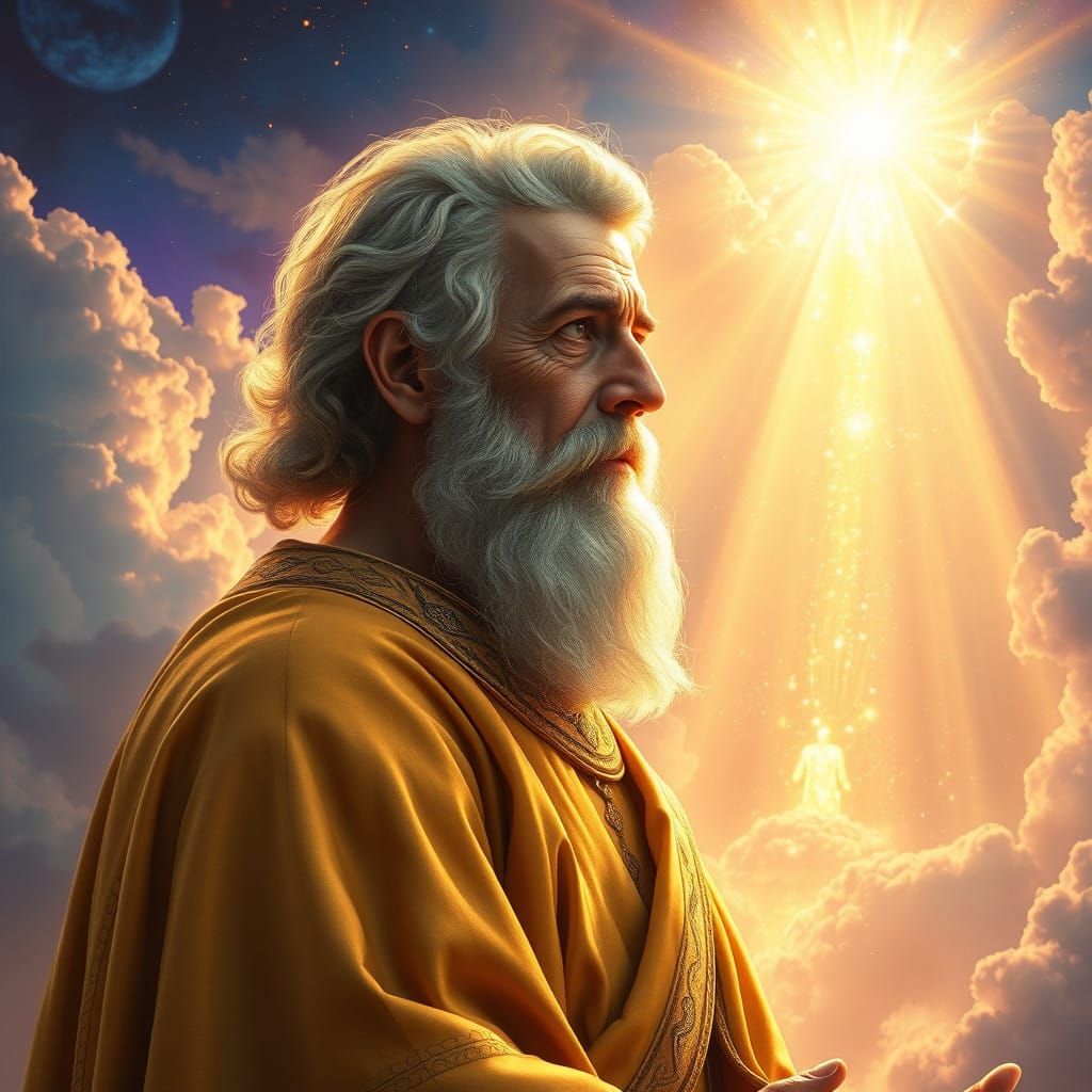 Saint Peter Standing at the Gates of Heaven in Golden Radian...