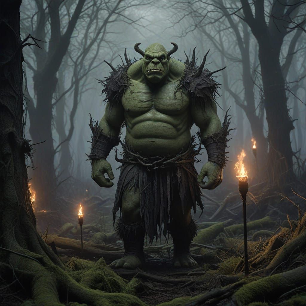 Dark Ogre in Haunting Swamp Scene