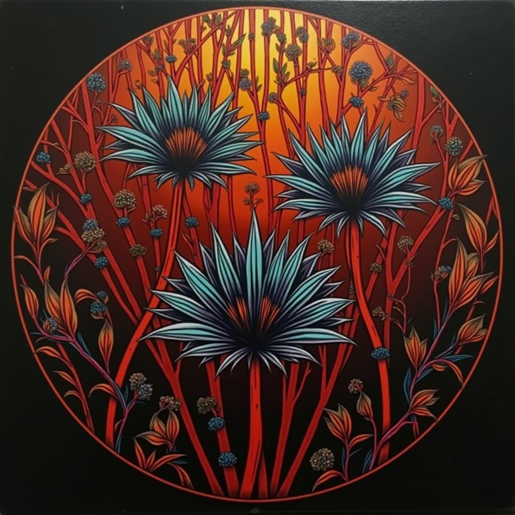 Abstract Botanical Art with Refracting Crystalline Leaves