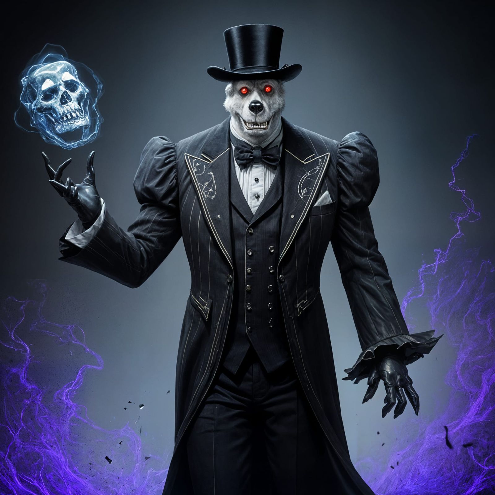 Towering Haunted Bear Animatronic in Purple Suit