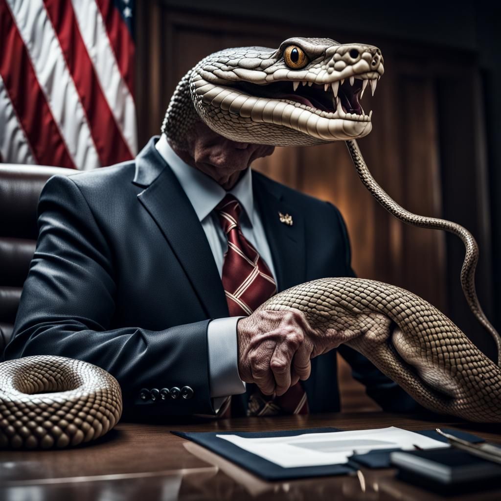 Hyperrealistic Snake Politician Destroys America