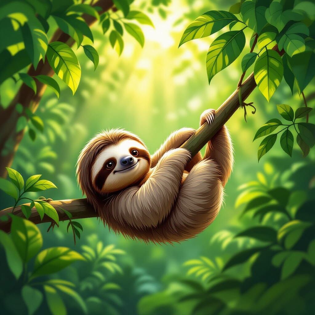 Cute Sloth in Tropical Forest Digital Art