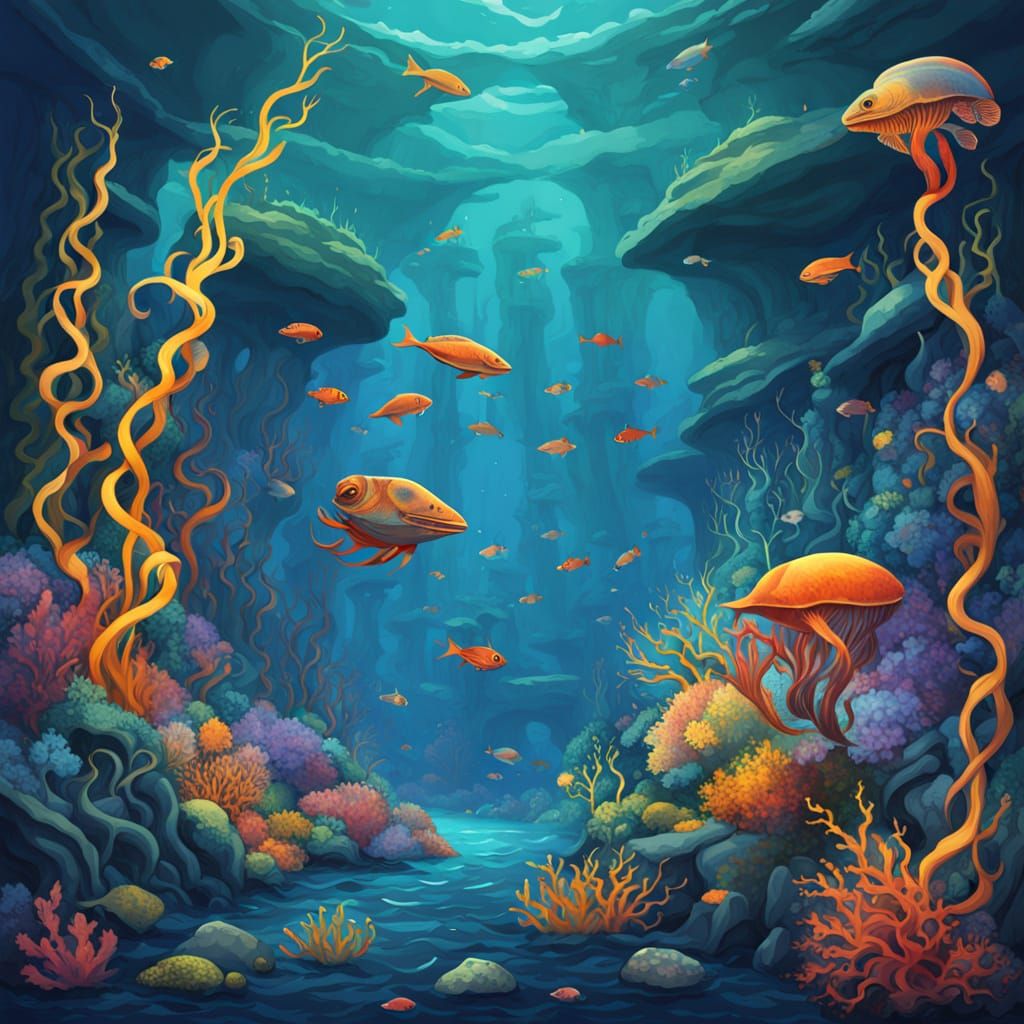 Bioluminescent Kelp Forests in Surreal Oil Painting