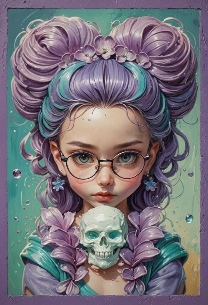 Hyperrealistic Portrait in Lilac and Teal Splash Art