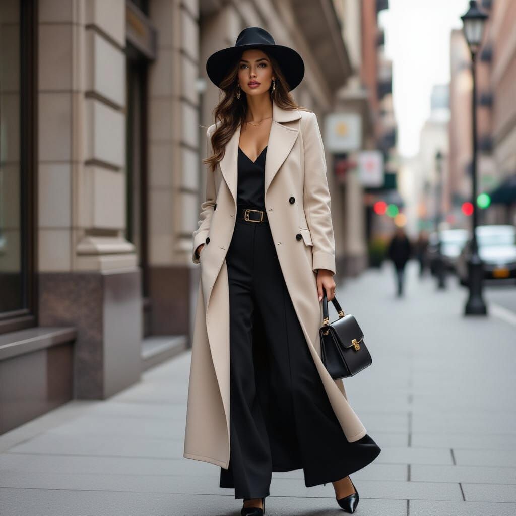 Elegant Model in Urban Setting: High Fashion Editorial Style