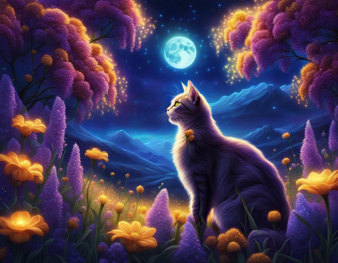 Fantasy Cat in Nocturnal Matte Painting