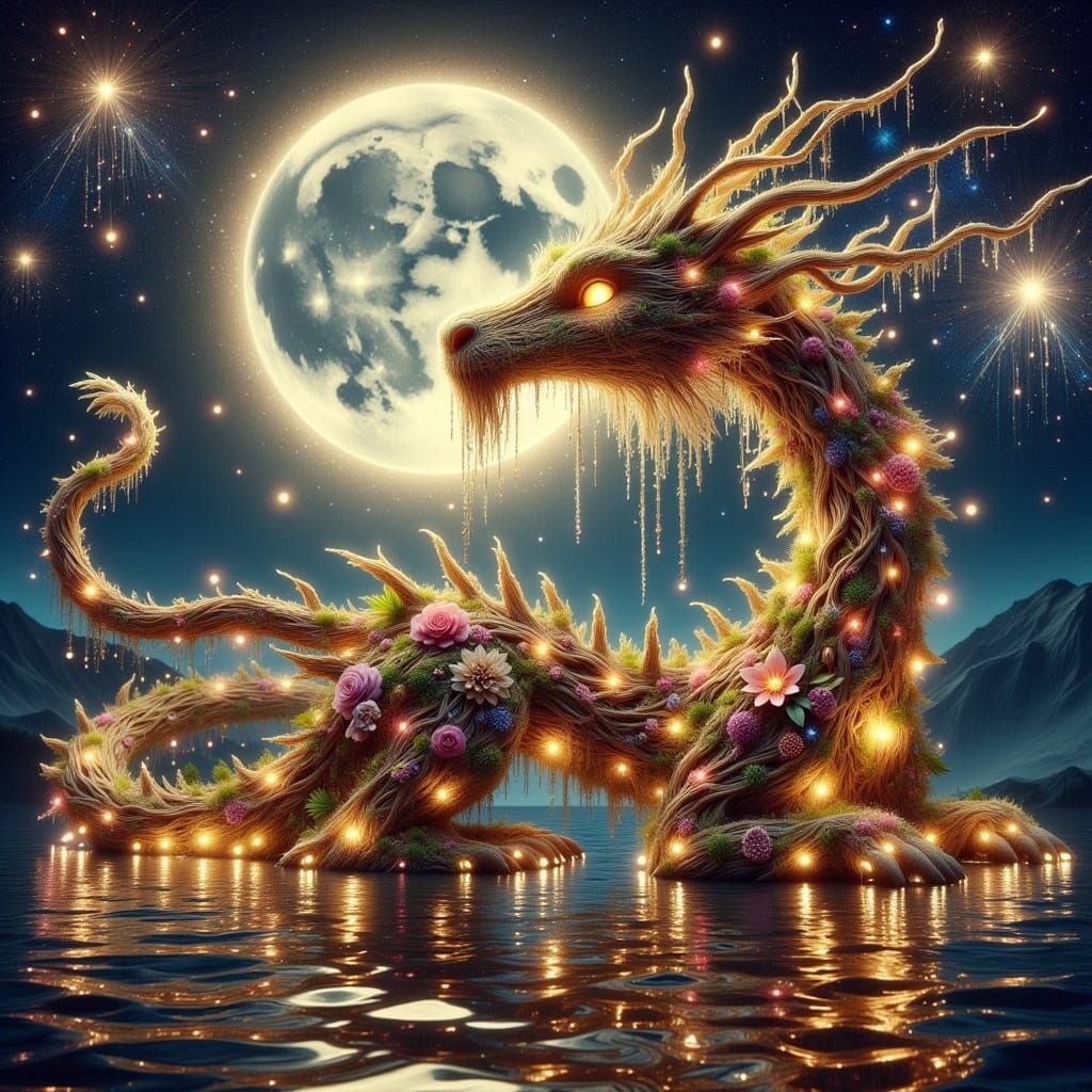 Ethereal Dragon Basks in Moonlit Harmony