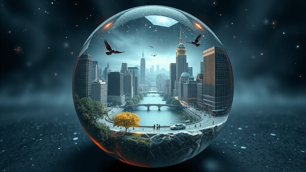 Crystal Sphere Ecosystem: Miniature Manhattan in 3D