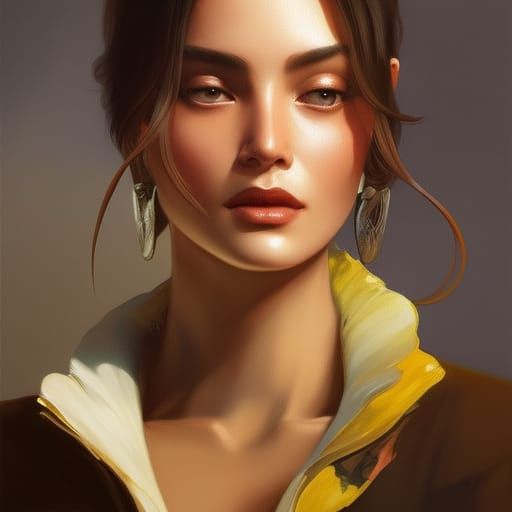 Alluring Portrait of Dark-Eyed Woman in Digital Art