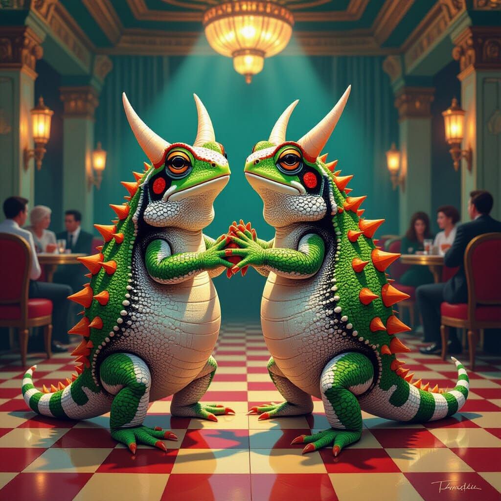 Surreal Toads Tango in Art Deco Juke Joint