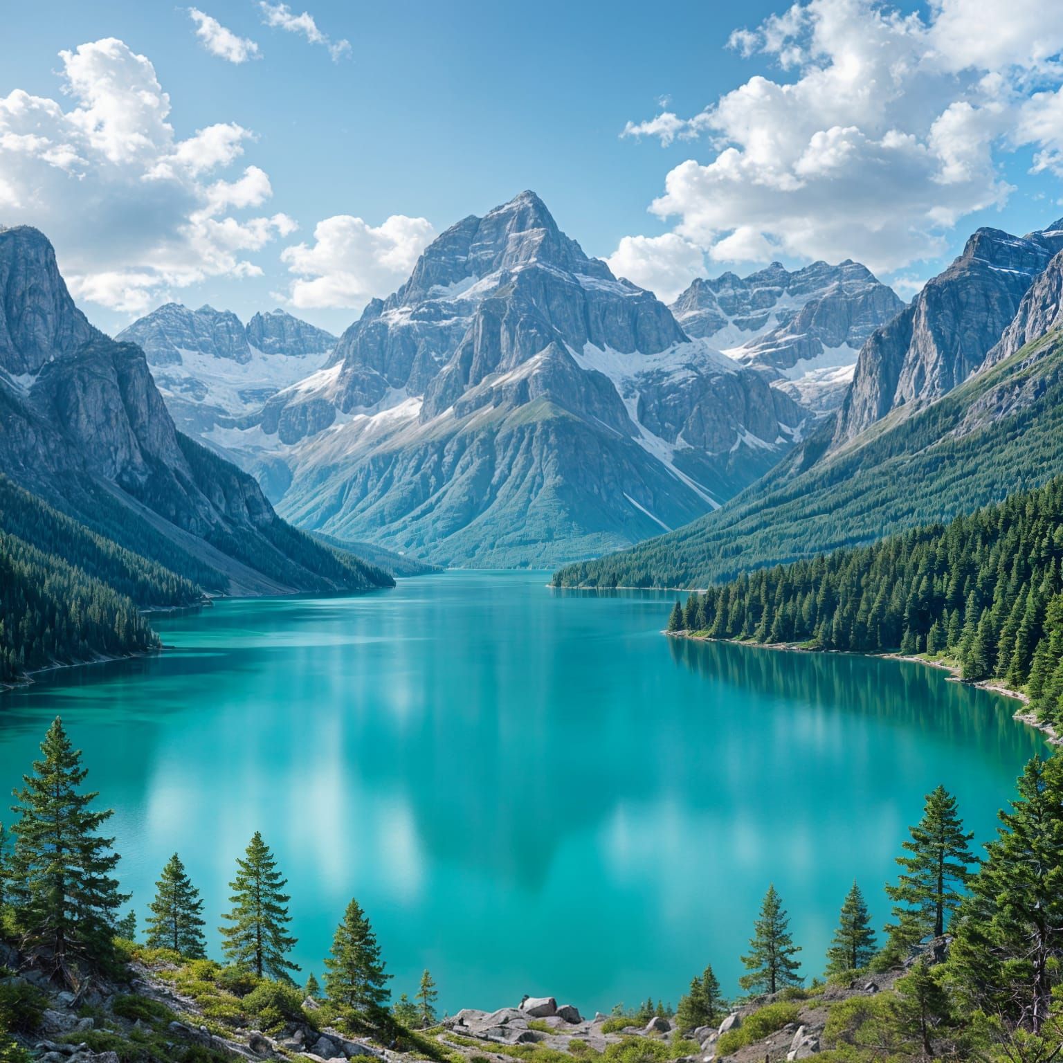 Serene Blue Lake Vista from a Mountaintop
