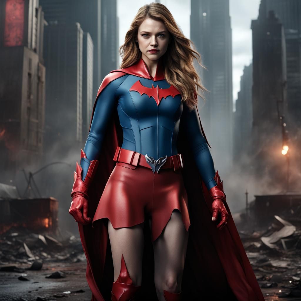 Melissa Benoist in supergirl Themed batwoman dress.