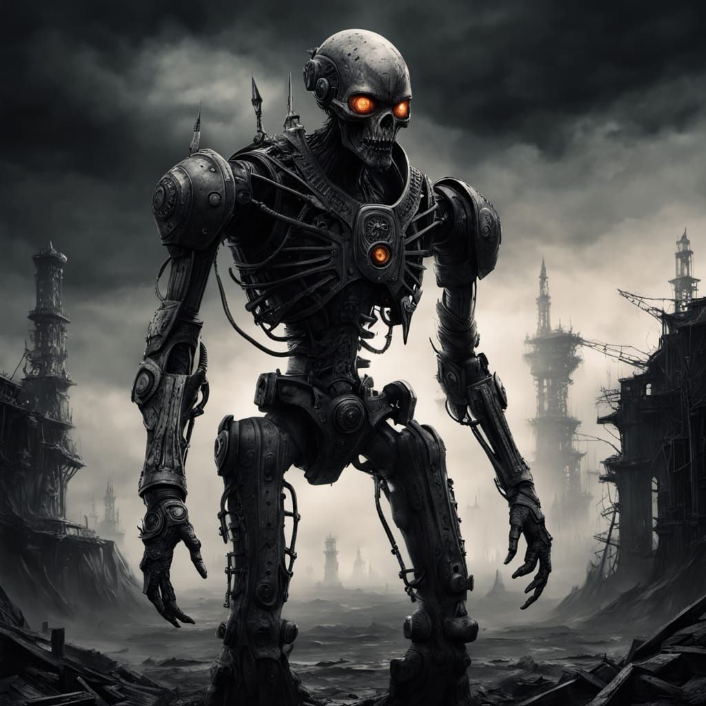Cybernetic Rogue in Dark Fantasy Wasteland