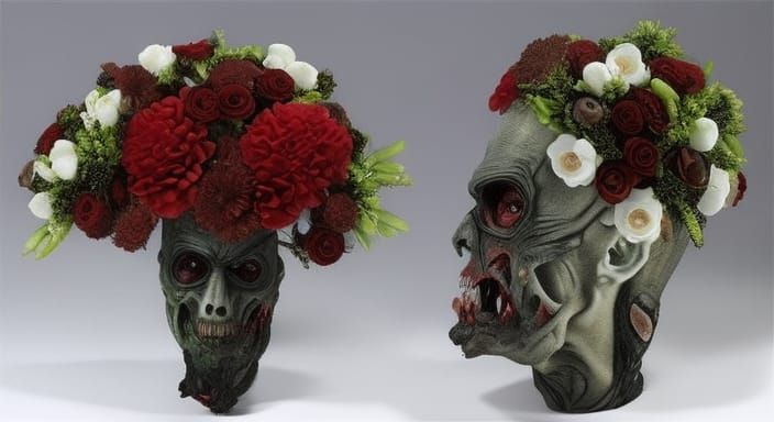 Zombie Vase with Undead Flowers: Dark Fantasy Art