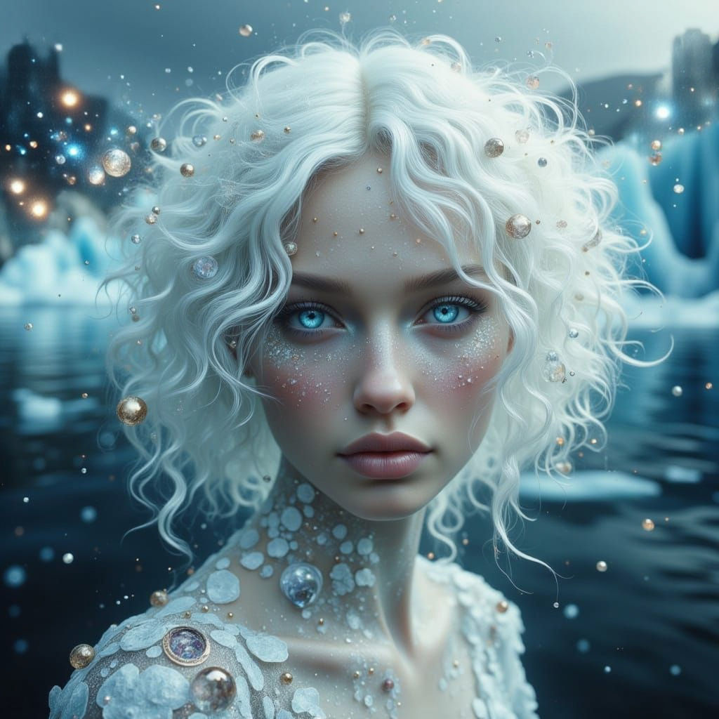 Portrait of Albino Woman with Iridescent Icebergs