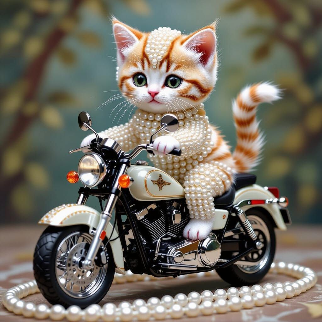Pearl Kitten on Motorcycle Sculpture