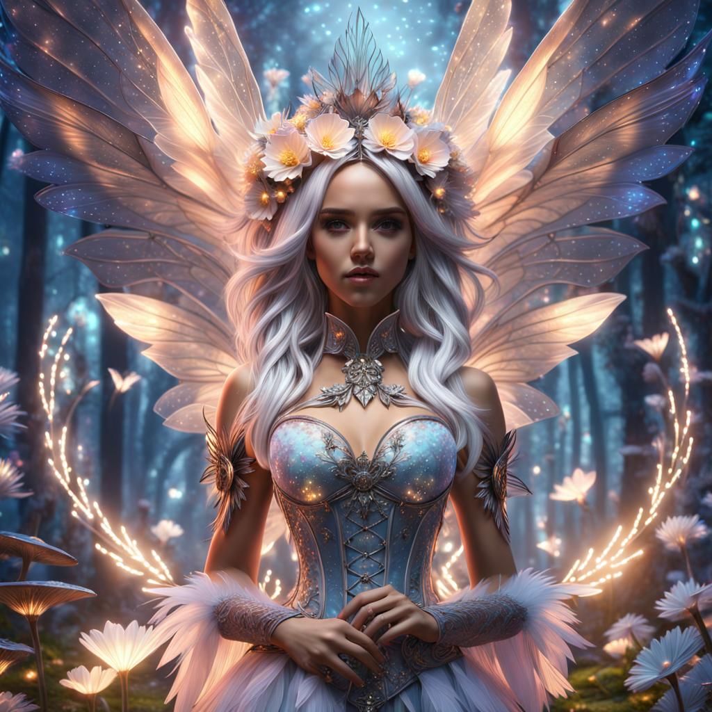 Ethereal Fairy in Enchanted Forest, Digital Art