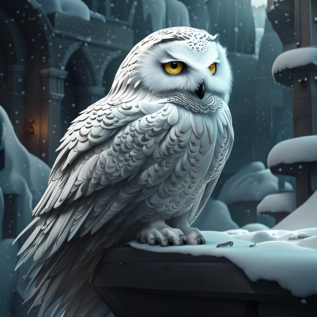 Epic Snow Owl Digital Matte Painting