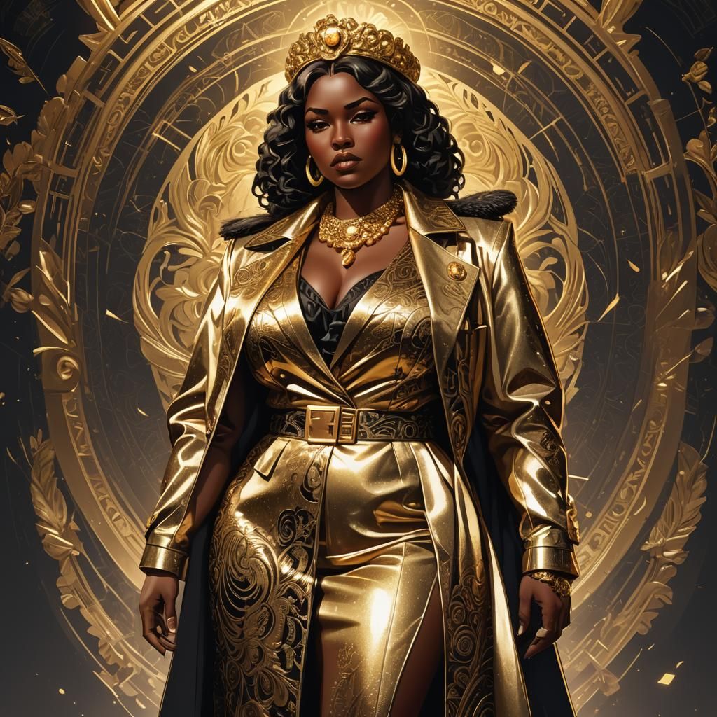 Glamorous Mafia Boss: Plus-Size Woman in Anime Style