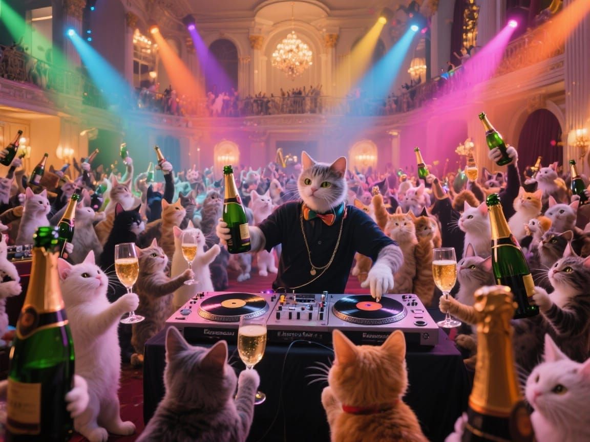 Cats Party in Luxurious Mansion with DJ