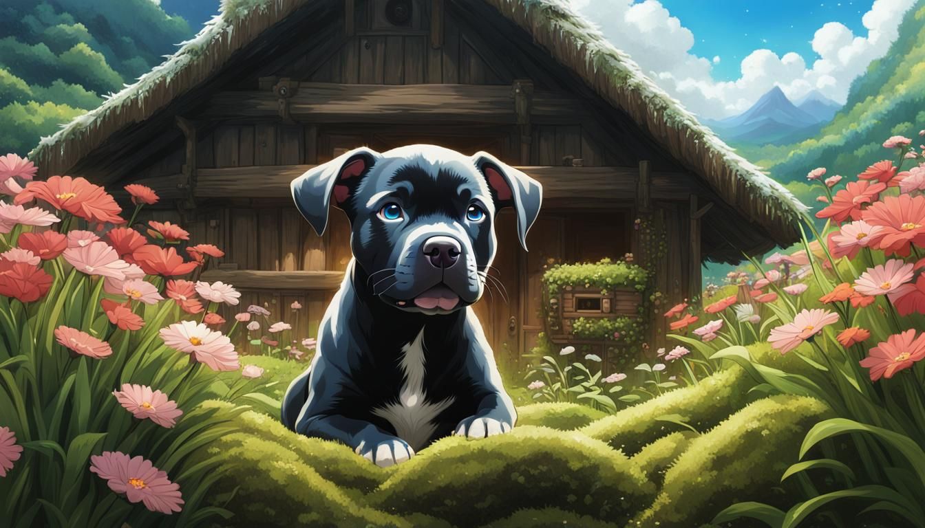 Pitbull Puppy in Anime Style by Studio Ghibli