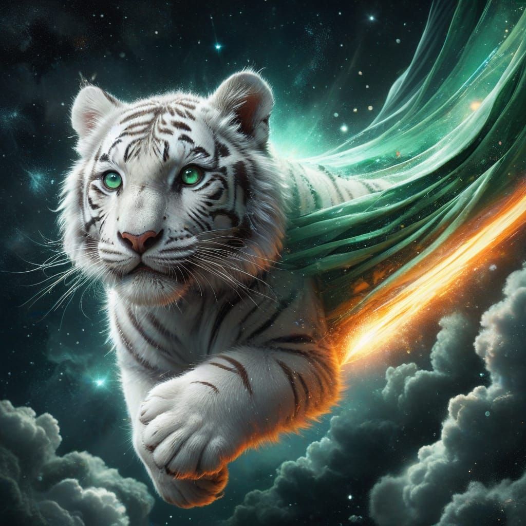 Cosmic Bengal Tiger Cub soars through the galaxy in Hyper-Re...