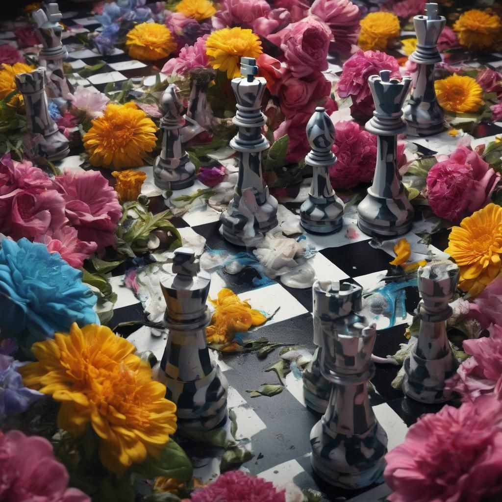 Floral Chess Pieces in Detailed Graffiti Art